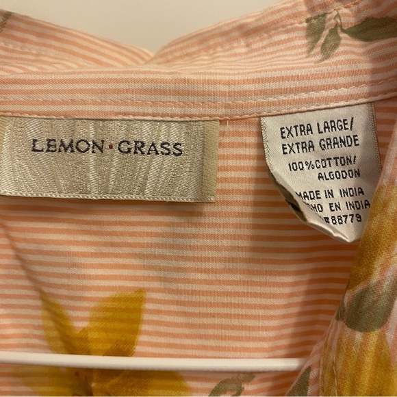 LEMON GRASS Women's size XL pink peach cotton long sleeve button up floral top - Picture 5 of 5